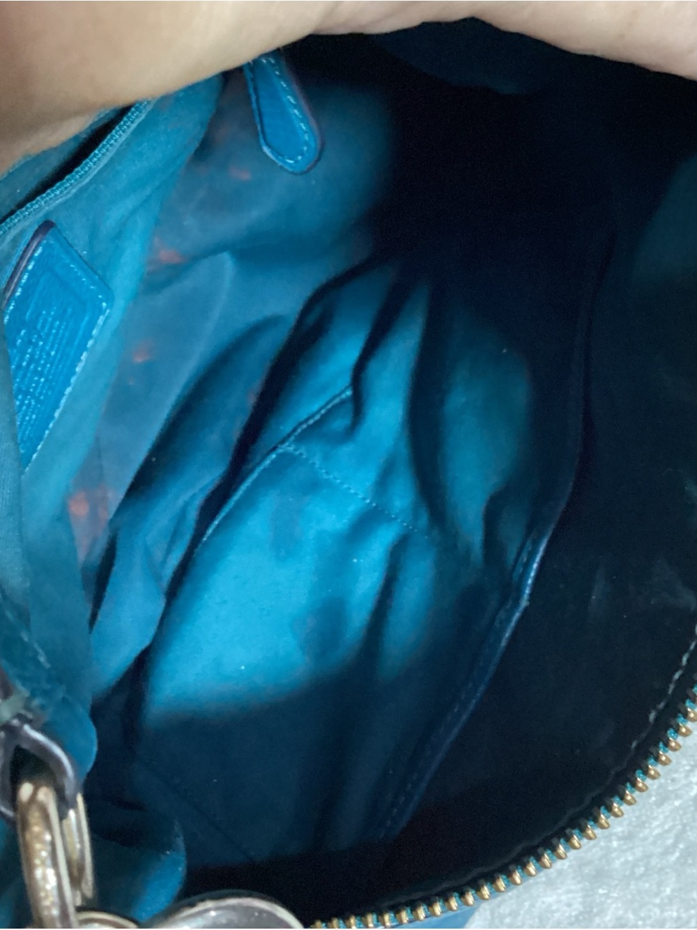 COACH Teal Pebbled Leather Harley East West Hobo Bag with Charm & Long Strap EUC - Picture 11 of 15